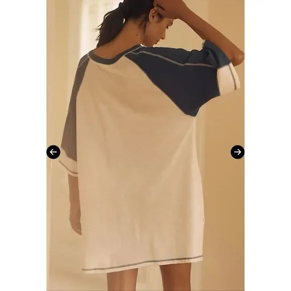 Anthropologie Sonoma County Graphic Raglan Sleep Tee Blue Cream XSP NEW
